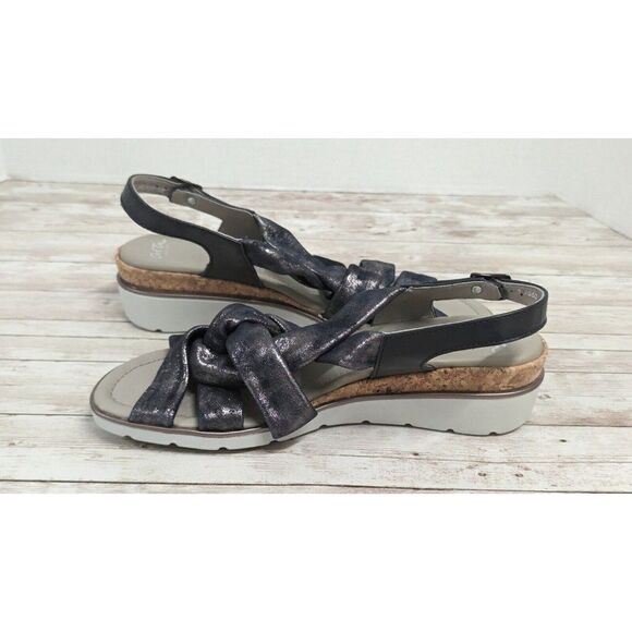 Ara Womens Size 5 Black Adjustable Strap Open Toe Wedge Heel Slingback Sandal - Picture 8 of 11